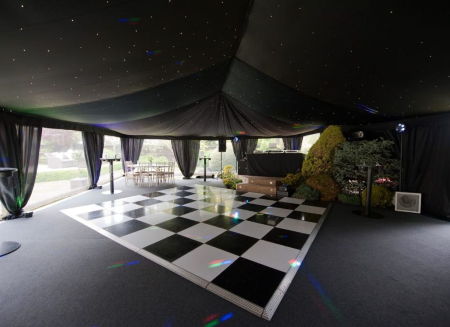Black & White Dance Floor inside Party Marquee