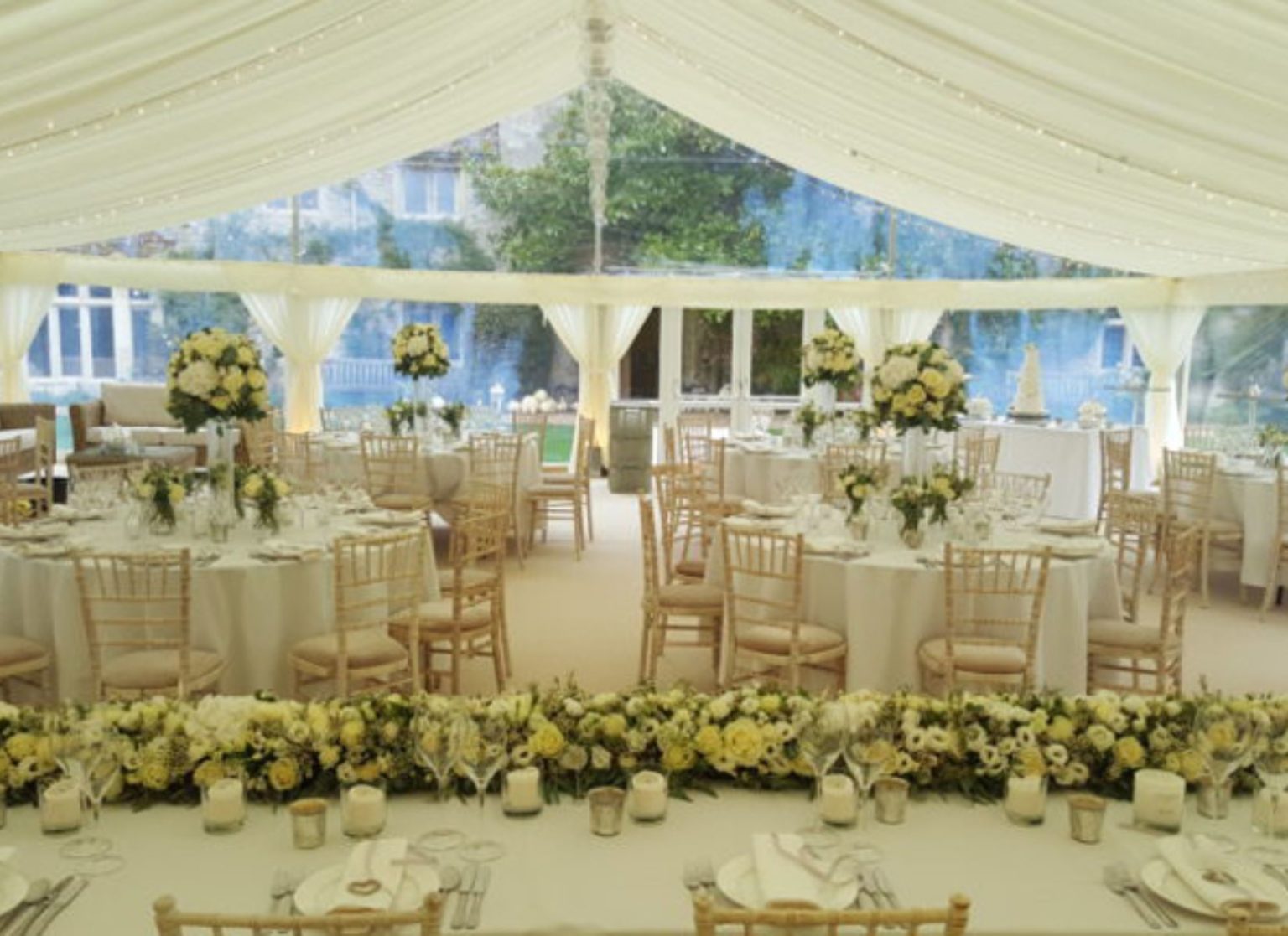 Clearspan Gable End Wedding Marquee with Wooden Chivali Chairs