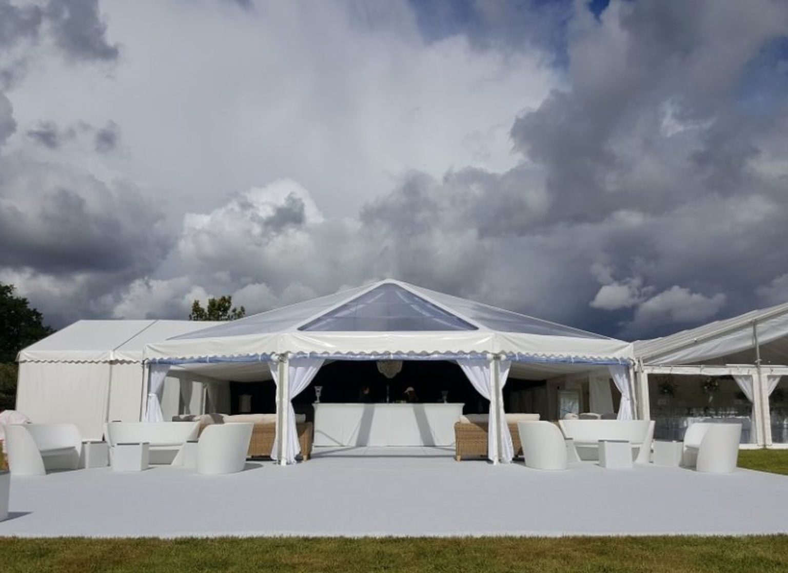 Hex-End with Carpet Extension inside Corporate Event Marquee