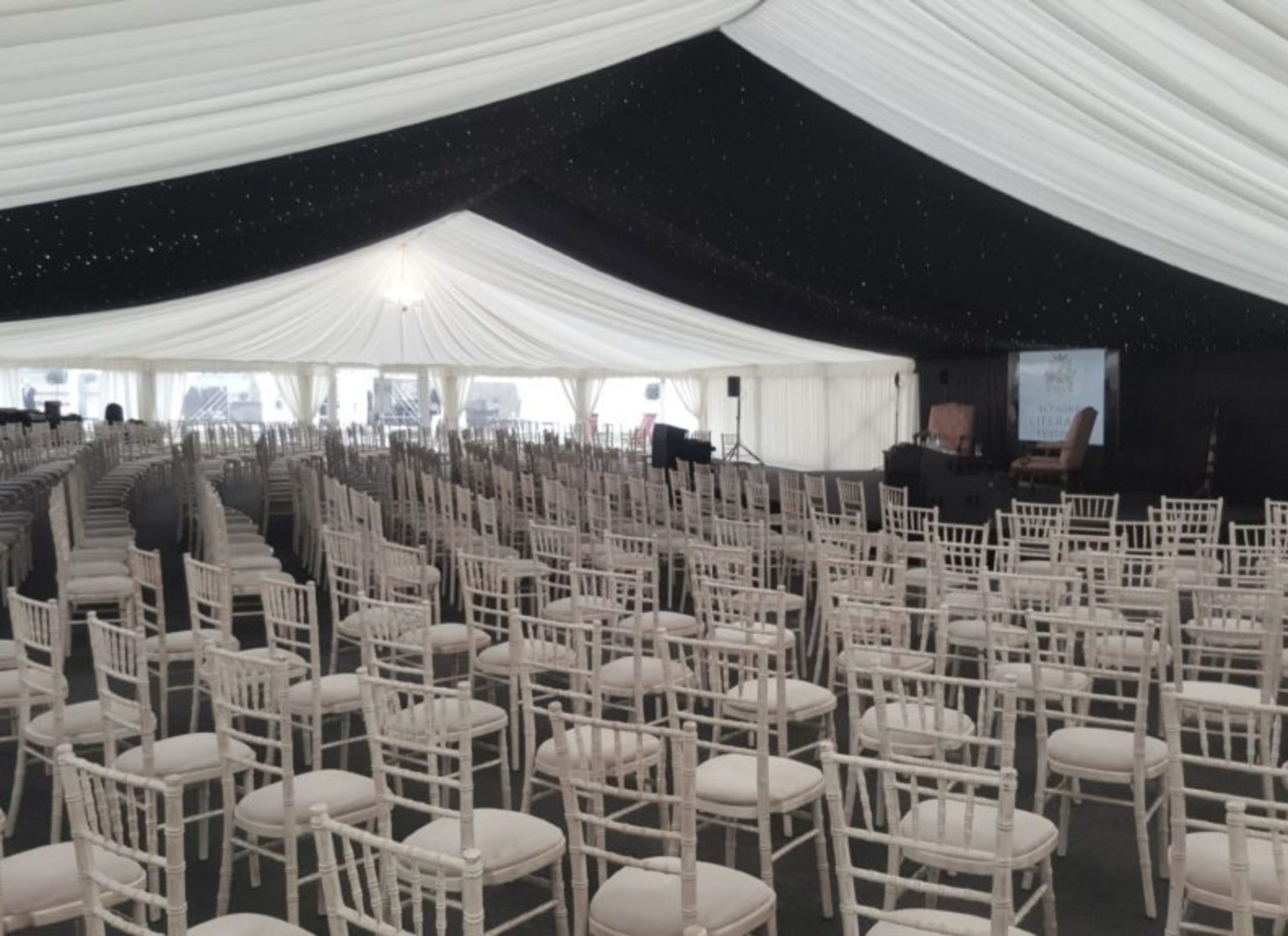 Pleated Ivory and alternated Black Starlight Lining within Corporate Event Marquee