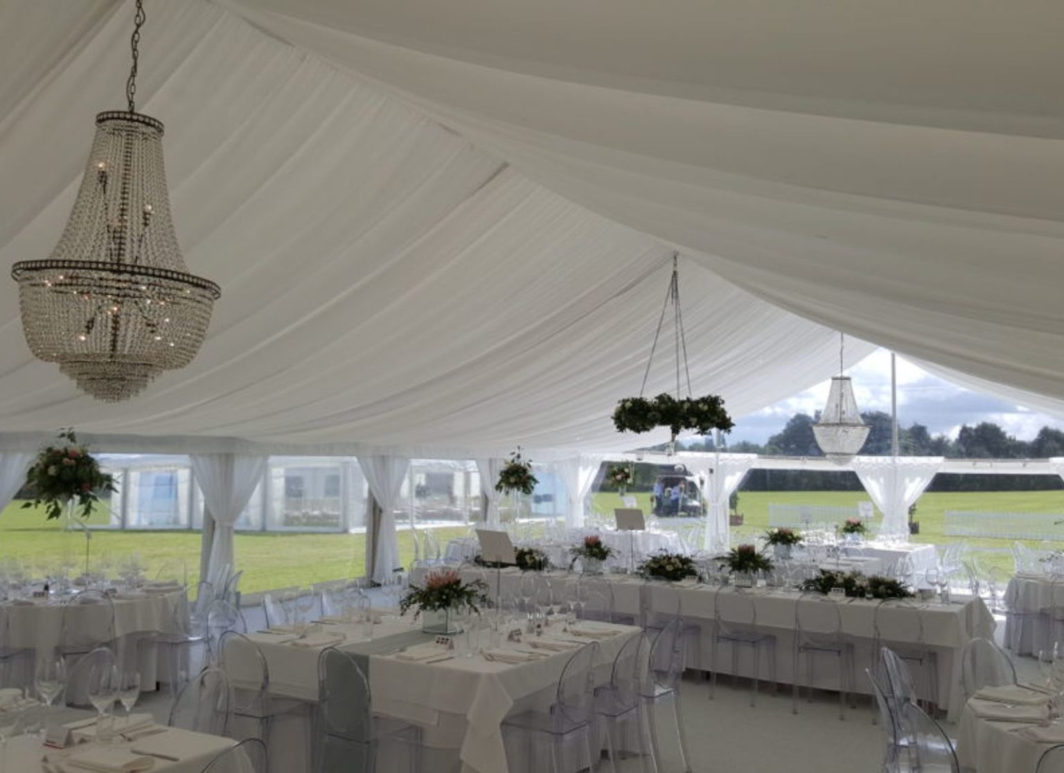 White Wedding Marquee with Chandelier